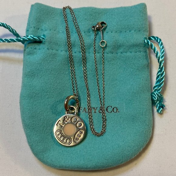 Tiffany & Co. Jewelry - Tiffany & Co. Silver Pink Enamel 1837 Round Charm Necklace 16"